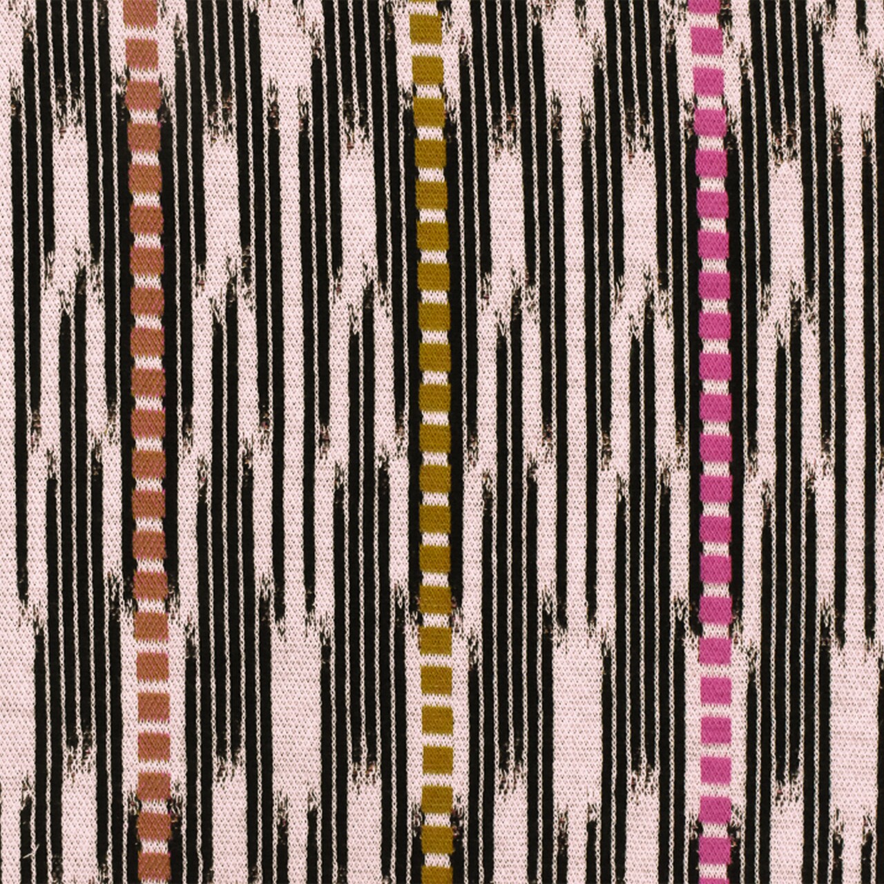 Pink Ivory-Black-Multi Abstract Ikat Stripe Stretch Double Knit Fabric By the Yard